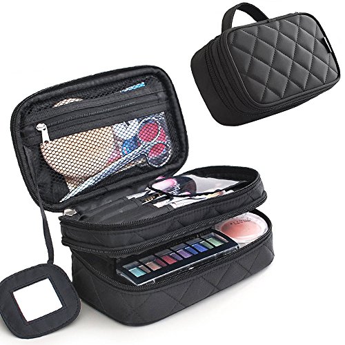 MLMSY Make-up-Tasche Make-up Pinsel Tasche Organizer Kosmetik Handtasche Schwarz Professionelle tragbare Double Layer Travel Wash Toilettenartikel Aufbewahrungsbox (Schwarz)