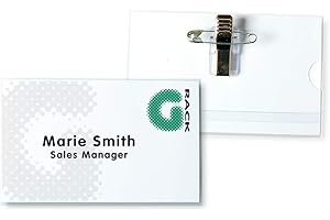 Djois made by Tarifold 200571- Kit 25 Porte-Noms à Pince Combi/Épingle et Clip, PET Écologique, Badges Visiteurs, Séminaires, Conférences, Salons- 90X58mm- Inclus Bristol A4 à Imprimer (Lot 25 pcs)