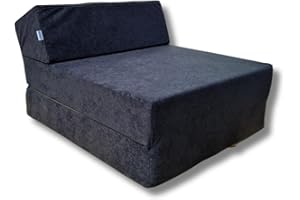 Natalia Spzoo – Materac Składany 160×60×12 cm, Fotel Piankowy 2w1, Futon Składany, Materac Podłogowy dla Gości, Zdejmowany Pokrowiec (Czarny)