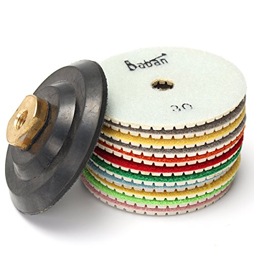 Baban 12pcs Schleifscheibe Polierscheiben Diamant Polierscheibe polishing pads Steinschleifer Inkl 4“ Teller für Marmor - 3