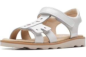 Clarks Crown Beat Kid Leather Sandals In White Patent