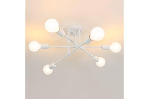 niuniaj 6 Flammig Deckenleuchte Vintage,Sputnik Kronleuchter, Deckenlampe Industrial,E27 Chandelier Weiß,Deckenlampe für Wohnzimmer Esszimmer Flur Restaurant Schlafzimmer (ohne Leuchtmittel)