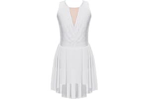 ranrann Enfant Fille Robe Patinage Artistique sans Manches Strass Justaucorps Gymnastique Danse Bodysuit 5-16 Ans