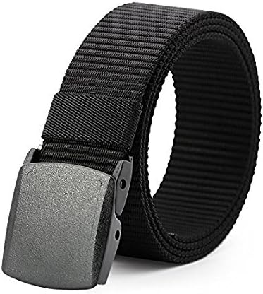 FOWOS Nylon Breathable Men's Belt Outdoor Sports Waterproof Belt Military Style Plastic Buckle Adjustable Webbing 49.2" Black