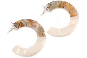 AVALAYA 40mm Trendy Tortoise Shell Effect/Off White Marble Acrylic/Plastic/Resin Half Hoop, Geometric Earrings with Silver Tone Closure
