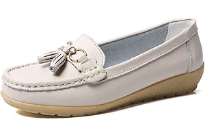 JeathFea Casual Mujeres Piso Hebilla Metálica Mocasín Cómodo Penny Loafer Ligero Mujeres Cuero Slip on Outdoor Mocasín Zapatos Barco