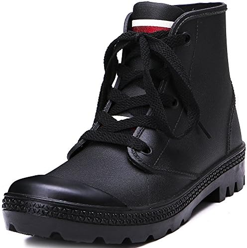 TONGPU Women's Waterproof Mid-Calf Lace up Rubber Rain Shoes Black UK6