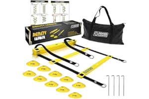 POWER GUIDANCE Échelle de Rythme Entrainement Football 12 Feuilles avec 10 Cônes (6M) avec Sac de Transport