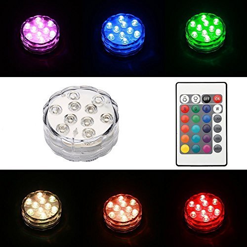 Preisvergleich Produktbild JVJ RGB LED Unterwasserbeleuchtung Aquarium Unterwasserlicht Unterwasser Strahler Teichbeleuchtung Unterwasserleuchte Tauchlampe 10 LEDs mit Fernbedingung - Bunt und Wasserdicht