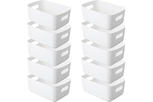 YUNSHANGHE Lot de 10 boîtes de rangement en plastique avec poignées - 24 x 17 x 10 cm - Pour armoire de cuisine, salle de bain, étagère de bureau - Blanc