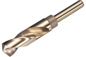 sourcing map 22mm Drill Bit 1/2" Reduced Shank 3-Flat M2 High-Speed Steel Twist Gold Finish 135° Bits for Hard Metal Stainless Steel,1pcs
