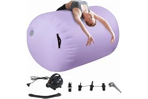 LSBIKE Inflatable Air Roller 60/75/90cm Air Barrel Gymnastics Mat Back Handspring Mat with Electric Air Pump for Home Use Training/Yoga/Water Gymnastics Tumbling Mat w/Purple/Pink/Blue
