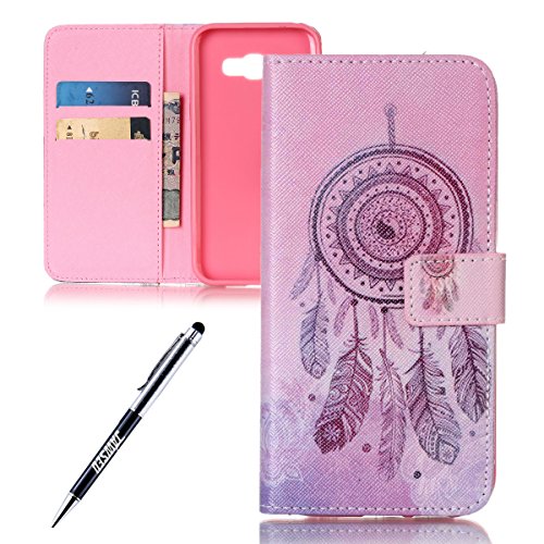 Galaxy A5 2017 Hülle,Samsung Galaxy A5 2017 Handyhülle Brieftasche,Elegante Pink Tribal Traumfänger Feder Muster Leder Schutzhülle Case Etui im Bookstyle Weiche Inner Magnetverschluss Protektiv Flip Hülle Tasche Wallet Telefon-Kasten Case Cover mit[Ständerfunktion] und [Kartenfächer]für Samsung Galaxy A5 2017+1xSchwarz Glitzer Bling Eingabestift-Pink Tribal Traumfänger