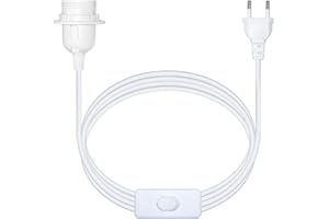 AKYNITE Cavo Portalampada E27 5 metri con Spina e Interruttore, AC 230V, Porta Lampada con Ghiera per Paralume, Portalampada E27 Bianco con Cavo Lungo per Lampada a Sospensione, 1PC