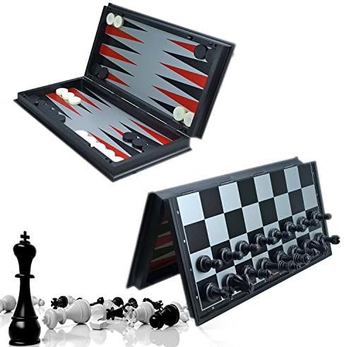 3-in-1 Game Set - DeeBuu Travel Magnetic Chess Checker and Backgammon 12.5 Inches