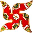 DMS RETAILA crylic Stone Flower Studded Handcrafted Swastik Sticker for Door, Wall (5.5,5.5 cm, Red)