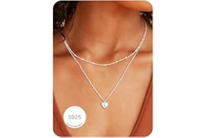 Avotto Valentine's Day Sterling Silver Necklace for Women Silver A-Z Initial Heart Necklace for Women Layered Double Necklace for Women Birthday Presents Gifts