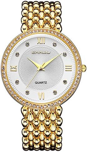 MODIWEN Fashion Trend Diamond Luxury Women Dress Watches, Golden Silver Woman Causal Waterproof Wristwatch Bracelet