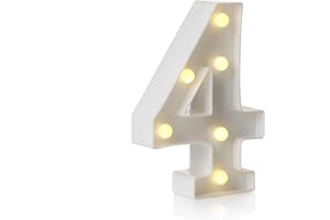 Auraglow LED Alphabet Letter & Number Light Sign Decorations, Lamp for Home Birthday Party Event, Night Lights, Battery Powered Letters And Numbers With Four Hour Timer (4)
