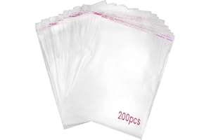MAGIC SELECT 200 Bolsas de Celofán Transparente Autoadhesivas. Bolsas de Plástico OPP Grandes con Costura Sellada y Orificio de Ventilación para Chuches, Regalos, Joyas, Tarjetas, Dulces, Bombones, Fotos.