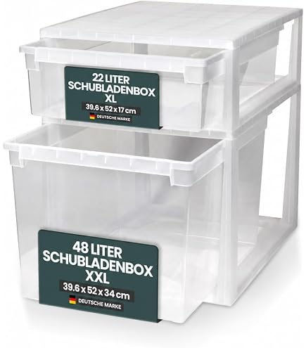 Kreher 4 XL Schubladenboxen, erweiterbare Ordnungsboxen mit Schublade, Kunststoff, Transparent Küche, Haushalt & Wohnen