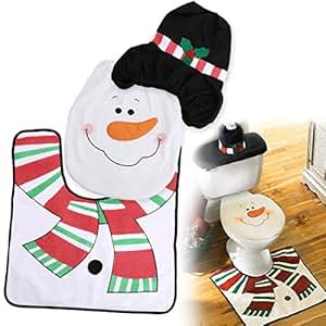 3tlg Schneemann Badgarnitur Toilettenbezug Toilettendeckelbezug