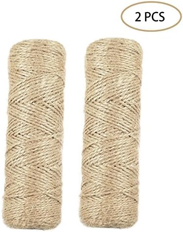 Natural Jute Twine Thick, Hotipine Arts DIY Crafts Industrial Gift Packing Materials Hemp Rope Cord for Gift Wrapping, Price Tag, Floristry and Gardening Applications (2ply 1MM, 2PCS x 328 Feet)
