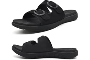 COFACE Womens Orthotic Slides Comfort Plantar Fasciitis Arch Support Slip on Flat Sandals Ladies Soft Cushion Fashion Yoga Mat Sliders With Adjustable Straps