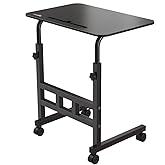 iSmart Technology Amazon Basics Adjustable Height Wooden Table with Wheels | Portable Multipurpose Table | Smooth Rolling Whe