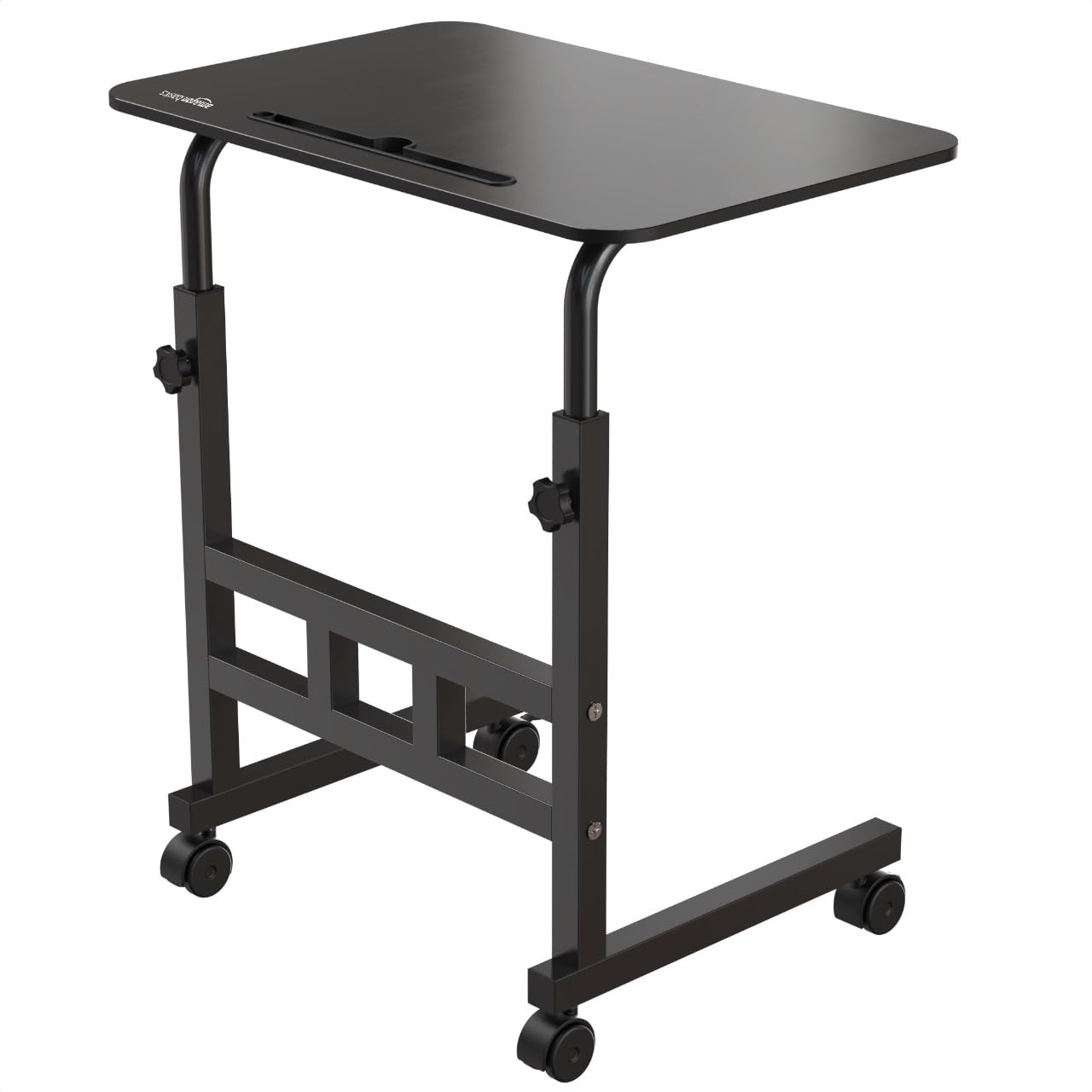amazon basics Adjustable Height Wooden Table with Wheels | Portable Multipurpose Table | Smooth Rolling Wheels | Perfect Posture Adjustment (Black)