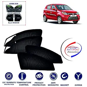 Auto Pearl Zipper Magnetic (Front / Rear) Cotton Mesh Fabric Sun Shades Car Curtain for - Alto 800 2019 - Set of 4 pcs- (Color Black)