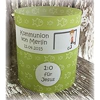 4er Set Tischlicht Tischlichter Kommunion Konfirmation Jugendweihe Taufe Fussball Deko Tischdeko personalisierbar grün kiwi apfelgrün