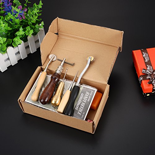 eBoot Leder Handwerk Werkzeuge Handnähen Tool Kit Nähen Werkzeug Ahle Fingerhut Gewachst Thread, 15 Stück - 7