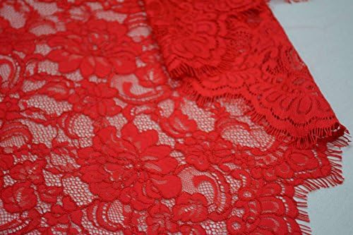 FUYA 150CM*150CM New French Fabric Eyelash Embroidery Lace Fabric African Cord Swiss Voile Lace for Wedding Lace Dress (Red)