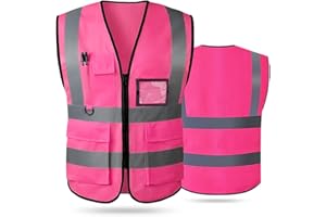 GRTLPOK AKEIVN Gilet ad alta visibilità per donne e uomini gilet di sicurezza riflettente ad alta visibilità con tasche cerniera frontale soddisfa gli standard ANSI/ISEA, Panno rosa, L