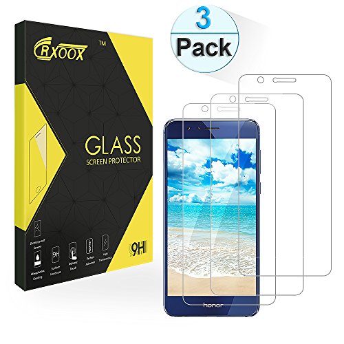 3-Unidades Cristal Templado para Huawei Honor 8 CRXOOX Protector de Pantalla de Vidrio Templado Transparencia Total 9H Dureza Resistente a Aguas  Golpes  Ara  azos  Antihuallas