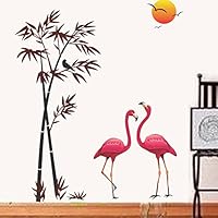 Decals Design 'Flamingos and Bamboo at Sunset' Wall Sticker (PVC Vinyl, 90 cm x 60 cm, Multicolour)