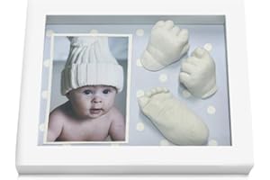 MOLDEARTEBABY UN RECUERDO INOLVIDABLE Kit De Marco Y Alginato Moldes Para Hacer La Huella Del Bebe En 3d, Regalos Para Niño Recien Nacido, Baby Shower, Día del Padre, Un Recuerdo De Su Primer Año (LUNARES AZULES, 20 x 5 x 25 cm)