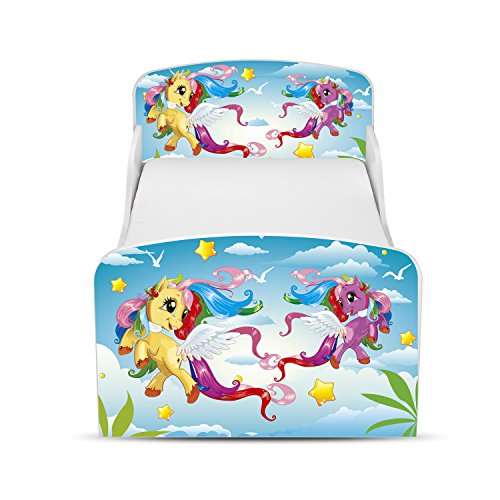 Leomark Moderne Lit d'enfant Toddler 140 x 70 Motif Pony Lit pour Enfant avec tiroir + Matelas