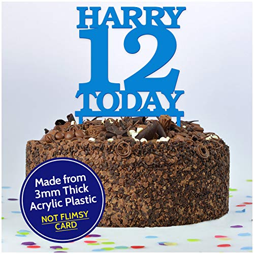 PERSONALISED Cake Toppers Happy Birthday with ANY NAME + ANY AGE - Custom Birthday Boy Son Nephew Him Child Cake Cup Cake Decorations - Food Safe Acrylic Cake Decoration - Made from Strong 3mm Coloured Acrylic - 18 Different Colours to Choose From