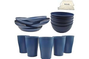 NOWCOOKS Camping Set 5 People, Plates, Mugs and Bowls Set of 5- UK/EU Tested, BPA Free, Perfect for Parties, picnics, Camping and Caravans, Safe for Kids & Adults (Dark Blue, 30)