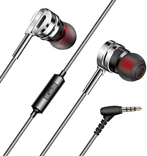 HaWacha Earbuds, Wired In-Ear Metal Earphones, Stereo Bass Headphones with Mic (Silver)