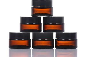 LIYUABU 6 Stück Braunglas Leer Dosen,20ml Kosmetikbehälter Salbentiegel Nachfüllbare Reisetöpfe,Kleine Gläser Probentöpfe mit Schwarzen Deckeln für Kosmetik,Lotion,Cremes,Mini-Kerzen