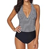 XuxMim Frauen Siamese Bikini Set Push-Up StripeSwimwear Strandbekleidung(Schwarz,XX-Large