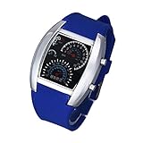 LED Uhr Herren Damen Sunday Fashion Outdoor Aviation Turbo Zifferblatt Flash LED Uhren Geschenk Herren Dame Sport Auto Meter (Blau)