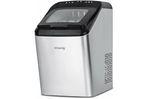‎H.KOENIG H.Koenig KBP40 Ice Cube Machine, 15 kg in 24 Hours, Fast Production Time 9 Minutes, 2 Ice Cube Sizes, Capacity 2.8 L, Stainless Steel Casing, Ice Cube Scoop