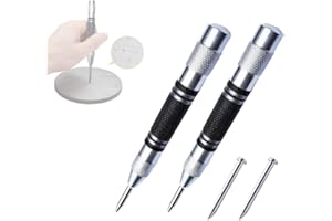 KAIRUIERD 2 Pack Automatic Center Punch,Black Steel Spring Loaded Center Hole Punch,Adjustable Positioning Punch Drilling Holes for Metal Wood,