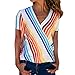 Produktbild TOPSELD T Shirt Damen, Frauen BeiläUfige Kurze HüLsen Farben Block Streifen Knopf T-Shirts Bluse Tops
