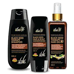 Iba Black Seed Therapy Shampoo, Conditioner, Hair oil Combo l Sulfate Free l Paraben Free l For Hair Fall, Dandruff, Itchy Scalp
