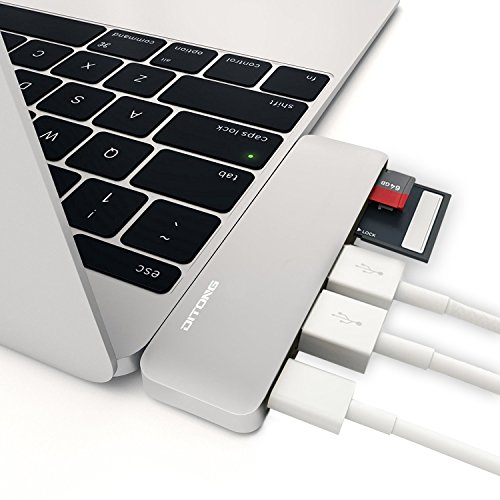 DITONG 5 in 1 USB C Hub Type-C USB 3 0 Pro Multi-Port Adapter Aluminium mit 2 USB 3 0 Ports  SD MicroSD   TF Kartenleser Slot und USB C Ladeanschluss 